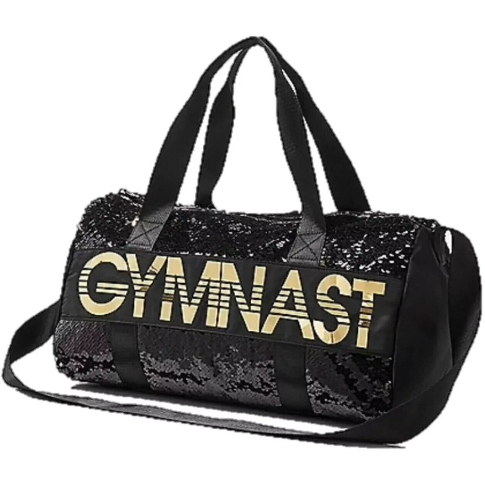 Justice Gymnastics Black Gold Flip Sequin‎ Duffle Bag Tote Bag Gymnast